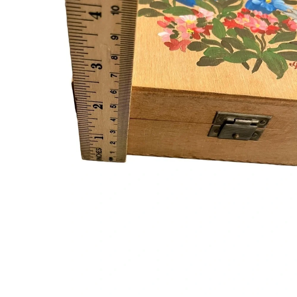 Vintage Wooden Hand Painted Jewelry Box With Mirror Germany